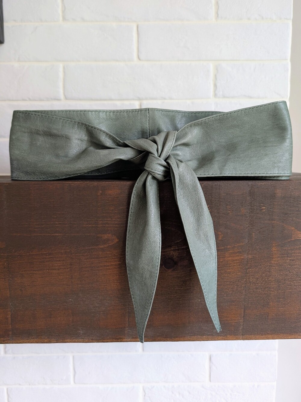 Vintage Soft Real Leather Wide Tie Waist Wrap Belt In Seafoam Green